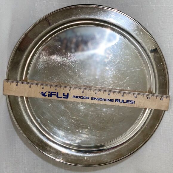 VINTAGE Silver Serving Plate Platter Tray Genuine Metal Charger Entertaining - Picture 5 of 7